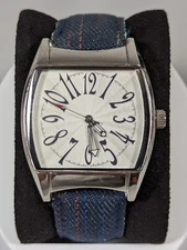 Silver Tone Dial Rectangle Case Blue Canvas Band Watch