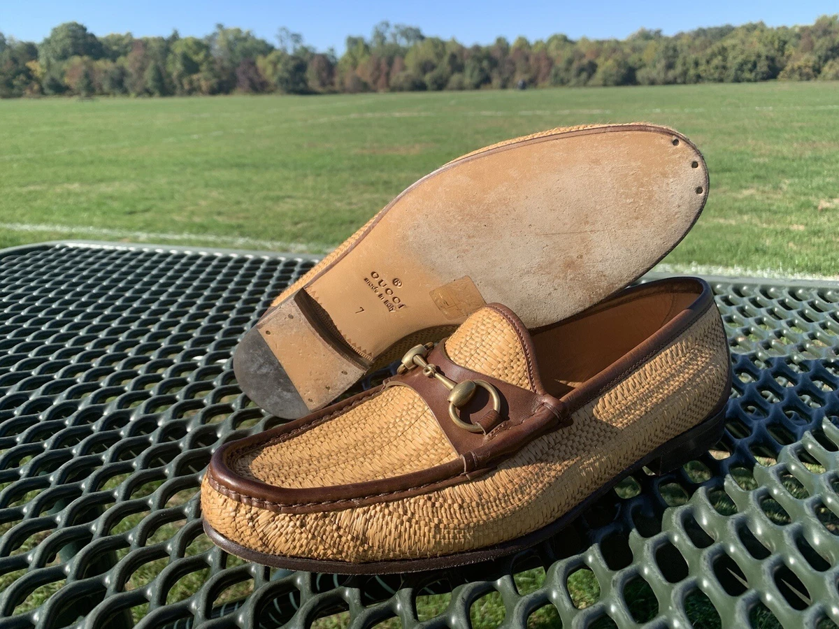 Men s GUCCI Horsebit Straw Loafers Size US 8 Retail 900 eBay