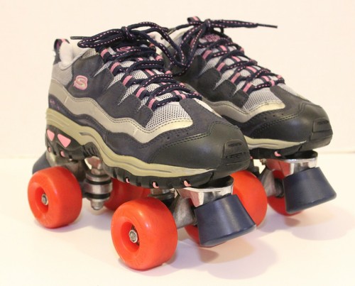 SKETCHERS 4 Wheelers Sport Roller Skates Size 7.5 Women's Navy Blue, Pink SN1910 - Picture 1 of 12