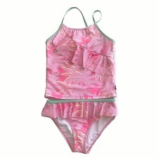 Nautica Girls Carmine Rose Palm Tree Print Bikini Swimsuit - 2 Piece Set, Size S