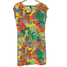 Lauren Ralph Lauren Dress Medium Colorful Geometric Tropical Stretch Travel Work