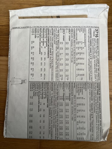 Misses’ Jumper Size EE 14-16-18-20 McCall’s 3716 Sewing Pattern UNCUT - Picture 2 of 3