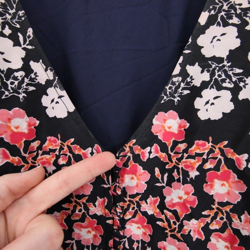 Eliza J Dress Navy Pink Floral V Neck Bell Sleeve Smocked Waist 3/4 Sleeve 12 - Bild 9 von 16