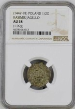 Poland Silver 1/2 Groshe 1447-92  NGC AU-58 Kasimir Jagiello  NGC Census 1/2