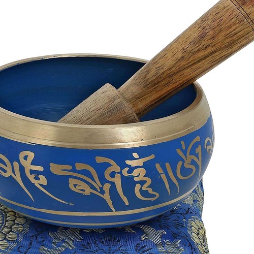 Golpeador y cojín de madera libre de paz de 4" meditación Om Mani Padme Hum hecho en Nepal - Imagen 2 de 3
