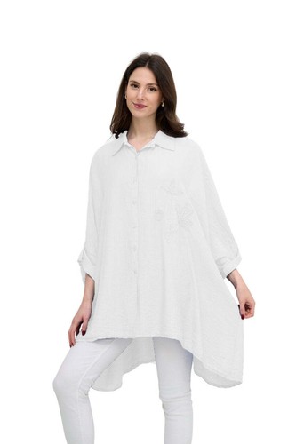 Damen italienisches Lagenlook Oversize Longshirt mit Stickerei Detail ausgestellt locker - Bild 4 von 11