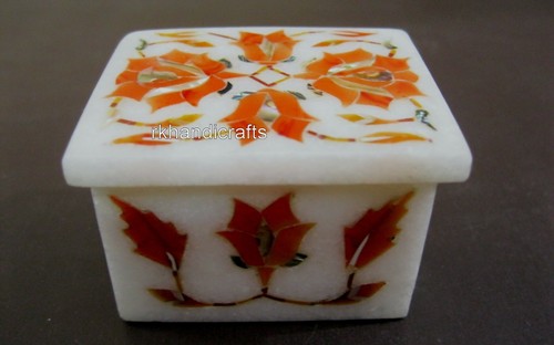 Marble Decorative Box Carnelian Stone Inlay Work Trinket BOX 2.5 x 1.5 Inches - Picture 3 of 6
