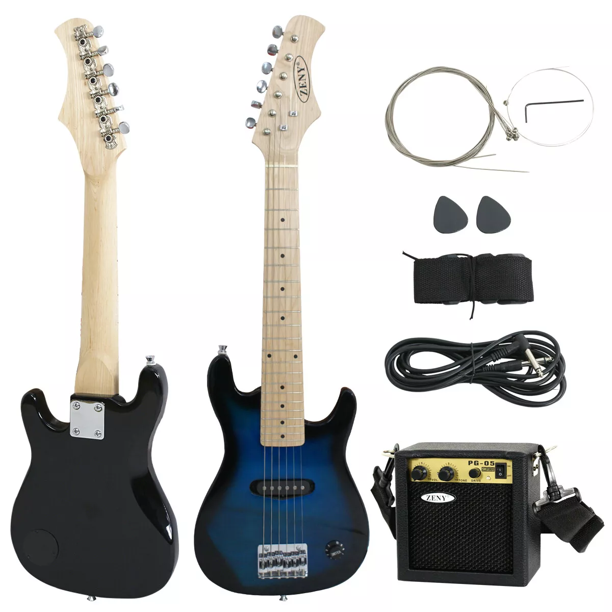 Blue electric guitar with amp deals