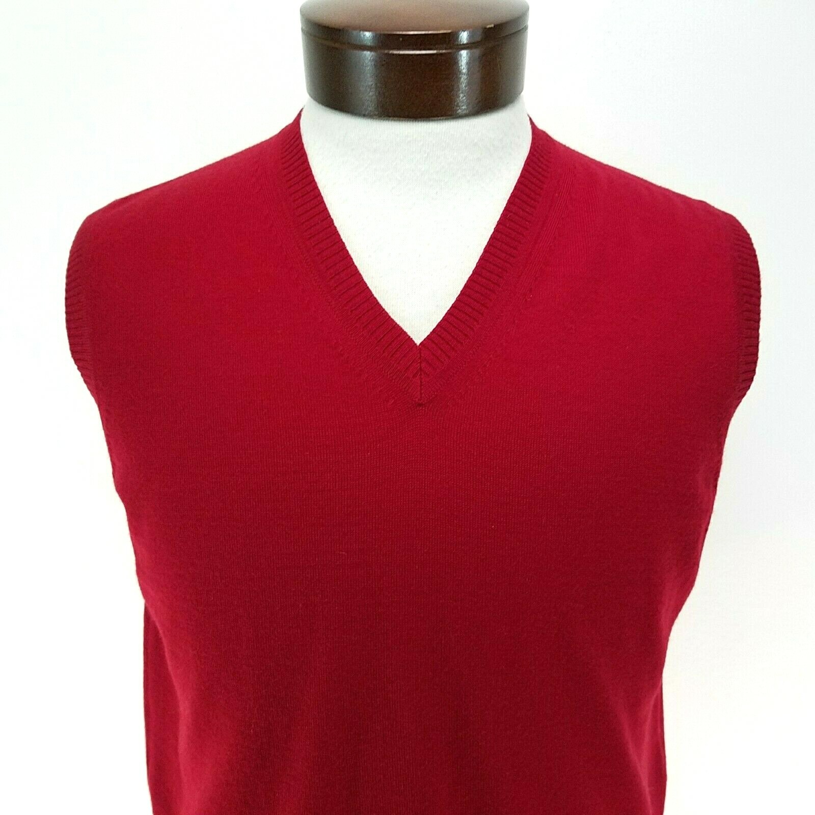 FACONNABLE Sweater Vest Red 100% Merino Wool V-Ne… - image 2