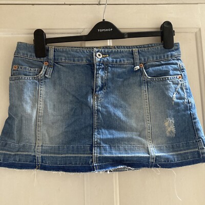 Y2K 90's Vintage Hipster/Low rise Raw Denim Mini Skirt UK