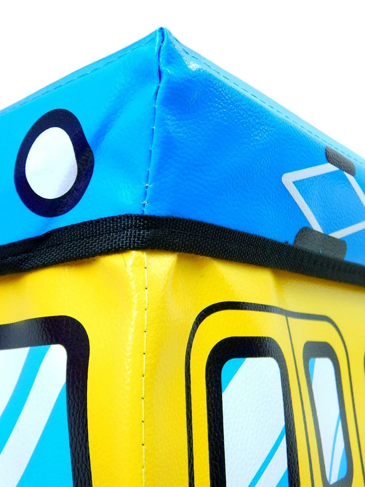 Baú de armazenamento de brinquedos infantis, banco acolchoado de vinil ou otomano -- trem azul amarelo - Imagem 4 de 4
