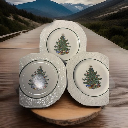 Cuthbertson Dickens England Embossed Christmas Tree Salad Plate - 8 3/4" Cream - Picture 1 of 15