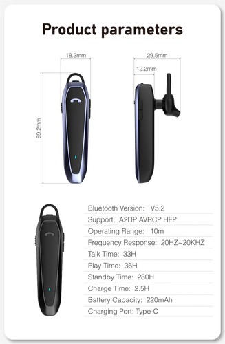 Bluetooth 5.2 Słuchawki Biznes Bezprzewodowy zestaw słuchawkowy do laptopa Zestaw głośnomówiący Słuchawki douszne do telefonu - Zdjęcie 9 z 12