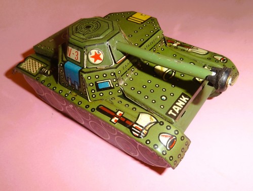 Vtg GREECE AIAS V-3 GREEK TIN LITHO CLOCKWORK ARMY MILITARY TANK 1960's WORKS! - Picture 3 of 10