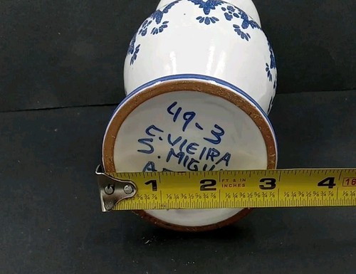 Vintage Clay Pottery Vase Portugal Blue & White Signed C. Vieira S Miguel Azores - Picture 10 of 12