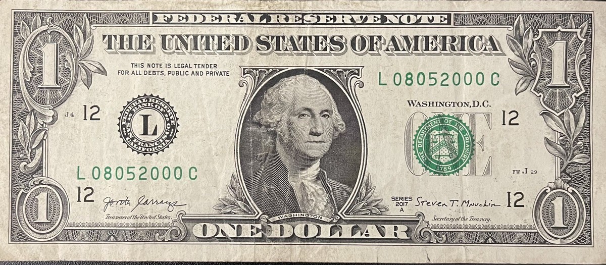 $1 FANCY SERIAL NUMBER BIRTHDAY OR ANNIVERSARY NOTE FOR