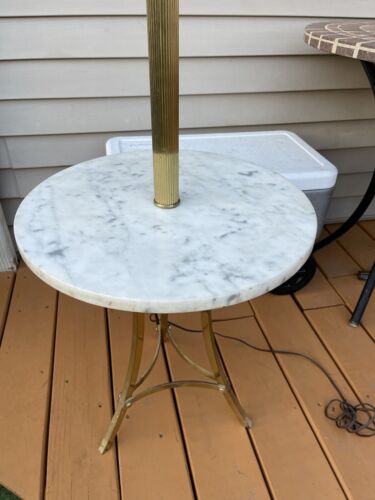 Vintage Floor Pole Table Lamp Marble From Italy Table Brass - Picture 7 of 14