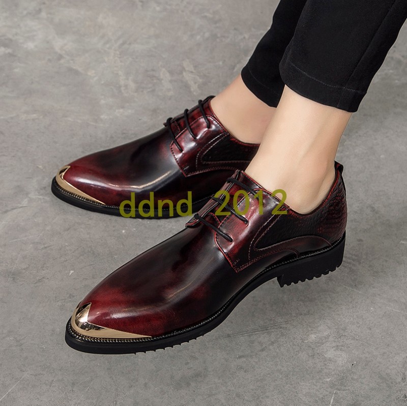 Uomo New Metal Pointy Toe Lace Up Flat Business Casual Pelle Shoes Size
