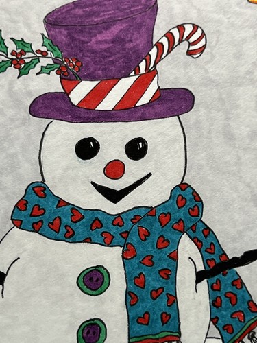 Drawing Round Snowman Winter Art Snow 10.5” Round Cardinal Merry Christmas - Picture 9 of 13