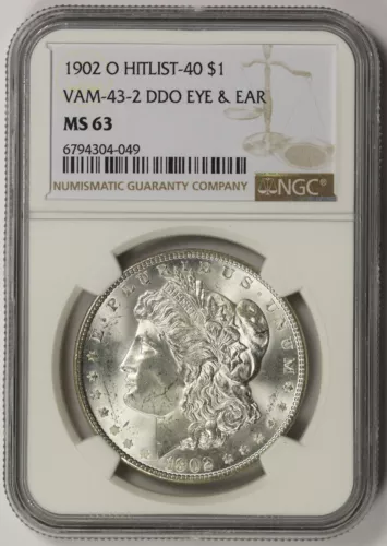 1902-O VAM-43-2 DDO Eye & Ear Hitlist-40 Morgan Dollar Silver $1 MS 63 NGC