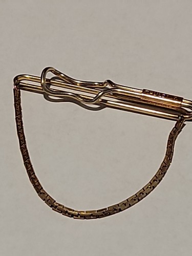 Vintage Hadley Tie Bar With Chain Clip Gold Tone Mid Century • Made In USA - Picture 4 of 4