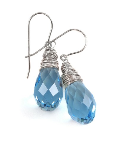 Spyglass Designs Earrings made w/ Crystal Aqua Large Drop Wrap 14k Solid Gold - Picture 8 of 10