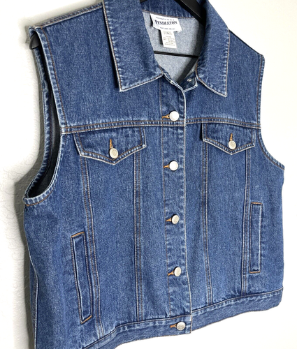 Pendleton Denim Vest Native American Navajo Wool Back Panel Women's Size Large - Picture 7 of 7