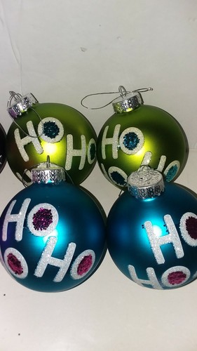 11pc Assorted Glass Ornaments - Multi Color & Sparkle - Ho Ho Ho / Penquin - NEW - Picture 6 of 8