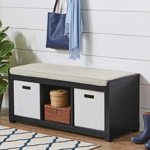 3 Cube Entryway Storage Bench Wood Sitting Furniture Upholstered