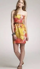 J CREW Silk Dress Strapless Party Yellow Pink Impressionist $148  0 #26677