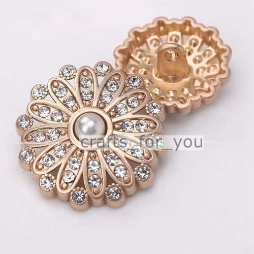 6PCS 20MM 25MM METAL SHANK BUTTONS PEARL RHINESTONE BAG CLOTHING TAILOR CRAFT - Picture 3 of 10