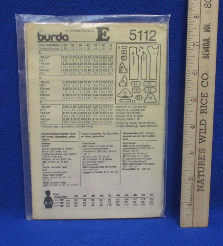 Vestido Burda para mujer patrones abotonados # 5112 talla 10-22 bolsillos de costura - Imagen 2 de 2