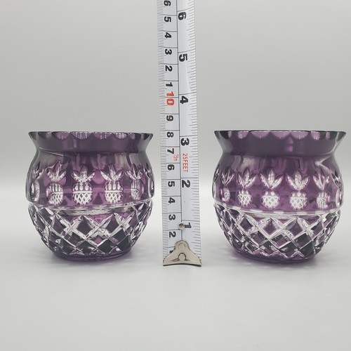 Amethyst Purple Cut To Clear Votive Candle Holder 3" Set Of 2 See - Picture 5 of 6