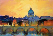 St. Angelo Bridge Rome painting Original art Oil on canvas by S Chernyakovsky