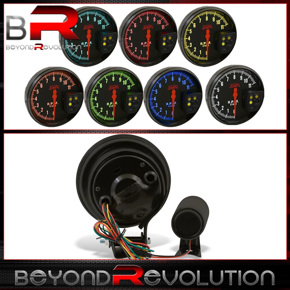 Velocímetro velocímetro universal 7 LED color negro calibre 5" luz de cambio roja JDM VIP Foto 2 de 4
