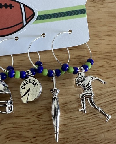 Fußball Wein Charms, 6 Wein Charms, Fußball Fan, blau grün Fußballmannschaft🍷🏈 - Bild 11 von 13