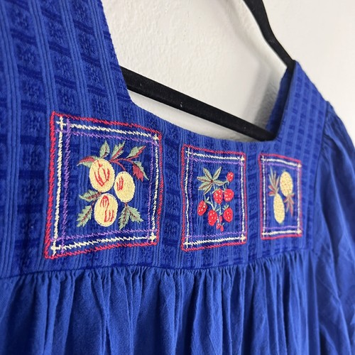 Ropa Of California Vintage Blue Tiered Peasant Midi Cottagecore Dress Fruit Med - Picture 3 of 12