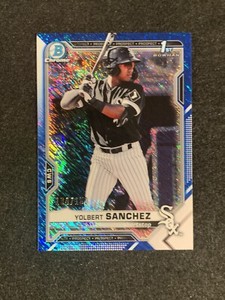2021 1st Bowman Chrome Yolbert Sanchez Blue Shimmer Refractor # /150