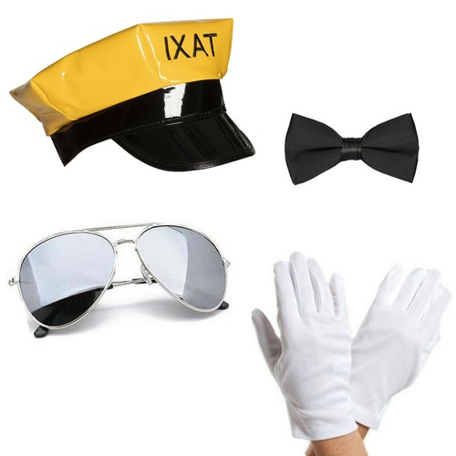 Chauffeur Limo Taxi Cab Driver Fancy Dress Costume Hat Glasses Gloves Bow - Picture 2 of 4