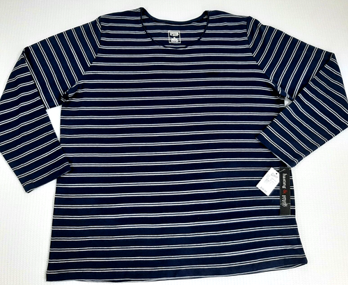 NWT Hasting & Smith Women's Size 2X Shirt Top Navy White Striped Long Sleeve - Picture 2 of 9