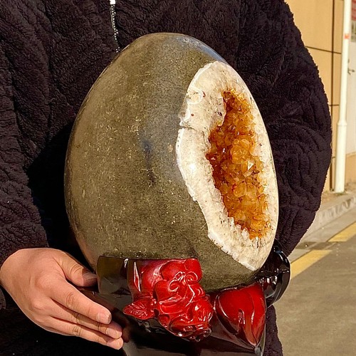 36.65LB Natural citrine mineral cave yellow dragon egg decoration+bracket - 第 9/13 張圖片