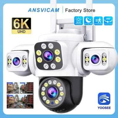 ANSVICAM Cámara de seguridad WiFi 6K 12 MP 3 lentes exterior PTZ 360° IP66 vigilancia cámara CCTV