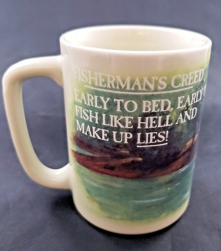 VTG Otagiri Mug Cup Fisherman's Creed Early to Bed Fish Like Hell Gift Japan - Picture 1 of 7