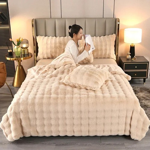 Luxury Soft Faux Fur Throw Blanket Plush Bedspread Plaid Sofa Blanket and Throws - Picture 33 of 33