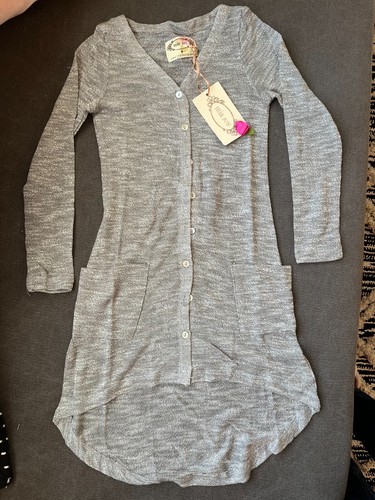 Joyfolie Mia Joy Jules Maxi Hi Low Girls Button Cardigan in Silver Size 5 NWT - Picture 1 of 7