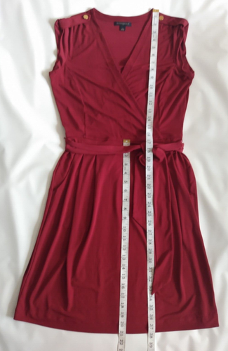 Banana Republic Womans Size S Deep Red Faux Wrap Tie Waist Sleeveless Knit Dress - Picture 7 of 10