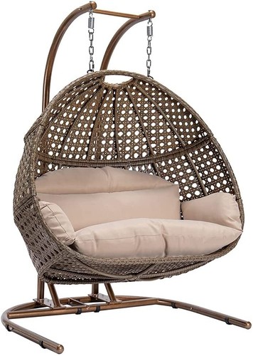 2 Person Double Outdoor Hanging Egg Chair Large Loveseat Swing Wicker Rattan XL - Picture 11 of 24