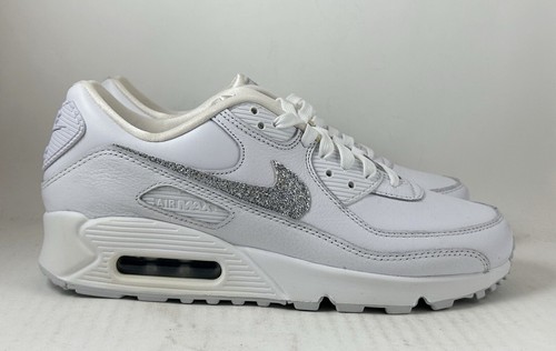 Nike Air Max 90 AM90 SE Silver Glitter Swoosh White FJ4579-100 Womens Size 9.5 - Picture 3 of 12