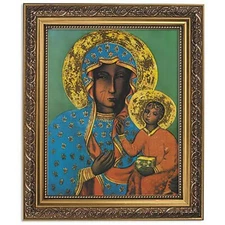 Our Lady of Czestochowa Framed Print Under Glass W/ Gold Finish Frame 12.5" High