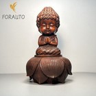 Chinese Natural Boxwood Carved Exquisite Baby Buddha Lotus Statue Figurines Art